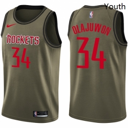 Youth Nike Houston Rockets 34 Hakeem Olajuwon Swingman Green Salute to Service NBA Jersey