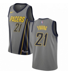 Mens Nike Indiana Pacers 21 Thaddeus Young Swingman Gray NBA Jersey City Edition