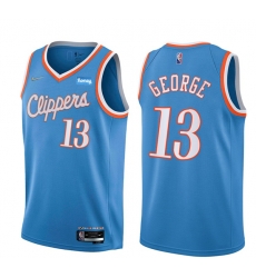 Men Los Angeles Clippers 13 Paul George 2021 22 City Edition Light Blue 75th Anniversary Stitched Basketball Jersey