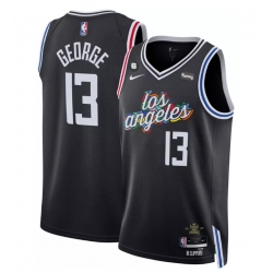 Men Los Angeles Clippers 13 Paul George Black 2022 23 City Edition With NO 6 Patch Stitched Jersey