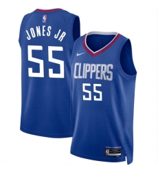 Men Los Angeles Clippers 55 Derrick Jones Jr Blue Icon Edition Stitched Jersey