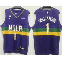 Men New Orleans Pelicans 1 Zion Williamson Purple With NO 6 Patch Stitched Basketball Jersey