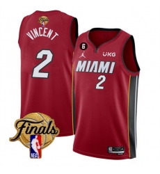 Men Miami Heat 2 Gabe Vincent Red 2023 Finals Statement Edition With NO 6 Patch Stitched Basketball Jersey