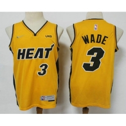 Men Miami Heat 3 Dwyane Wade Yellow Nike Swingman 2021 Earned Edition Stitched Jersey With NEW Sponsor Logo