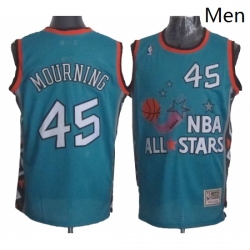 Mens Mitchell and Ness Miami Heat 45 Alonzo Mourning Authentic Light Blue 1996 All Star Throwback NBA Jersey