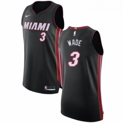 Mens Nike Miami Heat 3 Dwyane Wade Authentic Black Road NBA Jersey Icon Edition