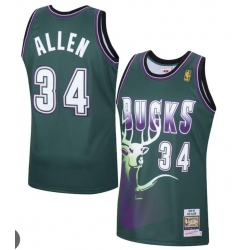 Men Milwaukee Bucks 34 Ray Allen Swingman Throwback Green Road NBA Jersey