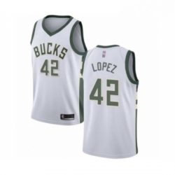 Mens Milwaukee Bucks 42 Robin Lopez Authentic White Basketball Jersey Association Edition 