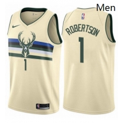 Mens Nike Milwaukee Bucks 1 Oscar Robertson Authentic Cream NBA Jersey City Edition