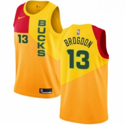 Mens Nike Milwaukee Bucks 13 Malcolm Brogdon Swingman Yellow NBA Jersey City Edition 