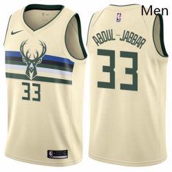 Mens Nike Milwaukee Bucks 33 Kareem Abdul Jabbar Swingman Cream NBA Jersey City Edition 