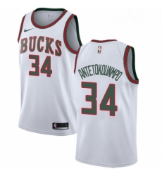 Mens Nike Milwaukee Bucks 34 Giannis Antetokounmpo Swingman White Fashion Hardwood Classics NBA Jersey