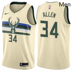 Mens Nike Milwaukee Bucks 34 Ray Allen Swingman Cream NBA Jersey City Edition