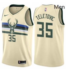 Mens Nike Milwaukee Bucks 35 Mirza Teletovic Swingman Cream NBA Jersey City Edition