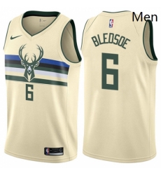 Mens Nike Milwaukee Bucks 6 Eric Bledsoe Authentic Cream NBA Jersey City Edition 