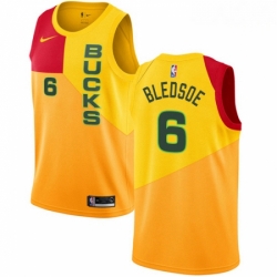 Mens Nike Milwaukee Bucks 6 Eric Bledsoe Swingman Yellow NBA Jersey City Edition 