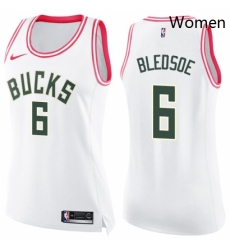 Womens Nike Milwaukee Bucks 6 Eric Bledsoe Swingman WhitePink Fashion NBA Jersey 