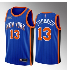 Men New Yok Knicks 13 Evan Fournier Blue 2023 24 City Edition Stitched Basketball Jersey