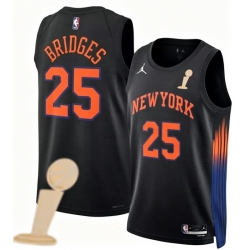 Men New Yok Knicks 25 Mikal Bridges Blue 2026 Champions Patch Icon Edition Stitched Basketball Jersey