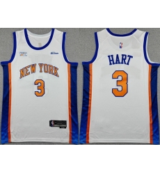 Men New Yok Knicks 3 Josh Hart White 2024 25 City Edition Stitched Basketball Jersey