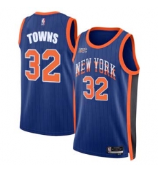 Men New York Knicks Karl-Anthony Towns #32 2023-24 City Edition Blue Stitched Jersey