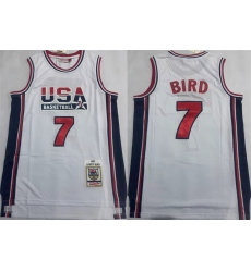 Men USA Basketball 7 Larry Bird White 1992 Throwback Stitched Jersey