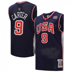 Men USA Basketball 9 Vince Carter 2000 Navy Throwback Stitched Jersey 038