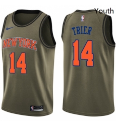 Youth Nike New York Knicks 14 Allonzo Trier Swingman Green Salute to Service NBA Jersey 