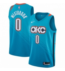 Mens Nike Oklahoma City Thunder 0 Russell Westbrook Swingman Turquoise NBA Jersey City Edition