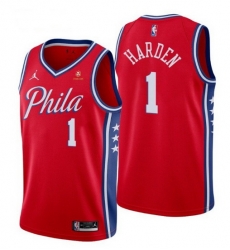 Men Philadelphia 76ers 1 James Harden Red Statement Edition Stitched Jersey