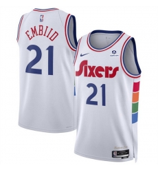 Men Philadelphia 76ers 21 Joel Embiid White 2024 25 City Edition Stitched Jersey