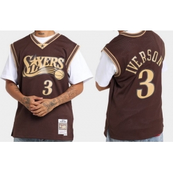 Men Philadelphia 76ers 3 Allen Iverson Brown Swingman Stitched Jersey