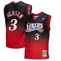 Men Philadelphia 76ers 3 Allen Iverson Red Black Mitchell Ness Swingman Stitched Jersey