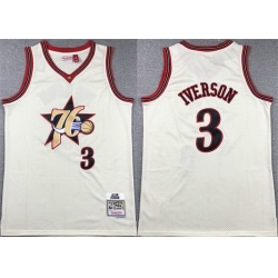 Men Philadelphia 76ers 3 Allen Iverson White Throwback Stitched Basketball Jersey