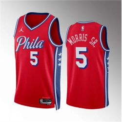 Men Philadelphia 76ers 5 Marcus Morris Sr Red Statement Edition Stitched Jersey