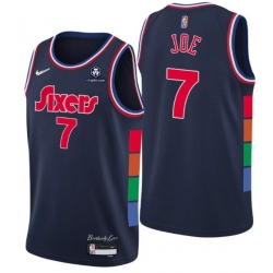 Men Philadelphia 76ers 7 Isaiah Joe 2021 22 City Edition Navy 75th Anniversary Stitched Swingman Jersey