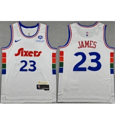 Men Philadelphia 76ers LeBron James White City Edition Swingman Stitched Jersey Men Philadelphia 76ers LeBron James White City Edition Swingman Stitched Jersey