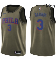 Mens Nike Philadelphia 76ers 3 Dana Barros Swingman Green Salute to Service NBA Jersey