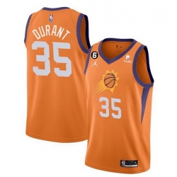 Men Phoenix Suns 35 Kevin Durant Orange With NO 6 Patch Statement Edition Stitched Basketball Jersey