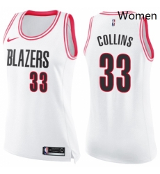 Womens Nike Portland Trail Blazers 33 Zach Collins Swingman WhitePink Fashion NBA Jersey