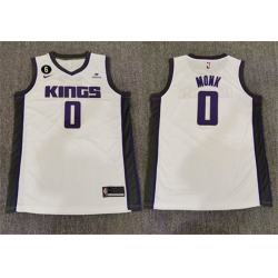 Men Sacramento Kings 0 Malik Monk White No 6 Patch Stitched Basketball Jersey