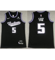 Men Sacramento Kings #5 De'Aaron Fox 2021 2022 Black City Edition 75th Anniversary Stitched Jersey