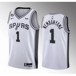 Men San Antonio Spurs 1 Victor Wembanyama White 2022 23 Association Edition With NO 6 Patch Stitched Basketball Jersey