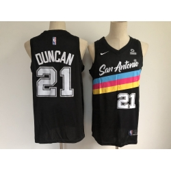 Men San Antonio Spurs 21 Tim Duncan Black 2021 Nike City Edition Swingman Stitched NBA Jersey With The NEW Sponsor Logo