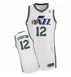 Mens Adidas Utah Jazz 12 John Stockton Authentic White Home NBA Jersey