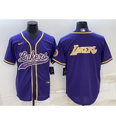 Men Los Angeles Lakers Purple Big Logo Cool Base Stitched Baseball JerseyS