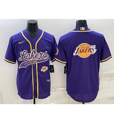 Men Los Angeles Lakers Purple Team Big Logo With Patch Cool Base Stitched Baseball Jersey