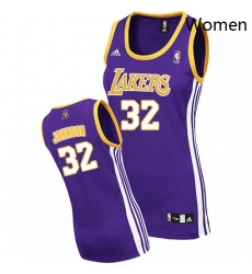 Womens Adidas Los Angeles Lakers 32 Magic Johnson Authentic Purple Road NBA Jersey