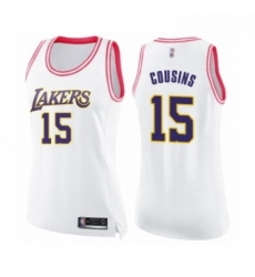 Womens Los Angeles Lakers 15 DeMarcus Cousins Swingman White Pink Fashion Basketball Jersey 