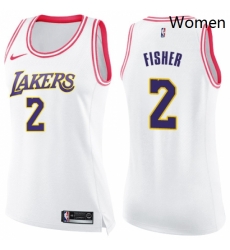 Womens Nike Los Angeles Lakers 2 Derek Fisher Swingman WhitePink Fashion NBA Jersey 